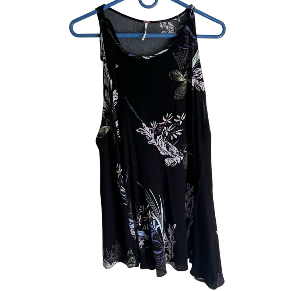 Free People Black Asymmetrical Sleeveless Tunic Tank Floral XS